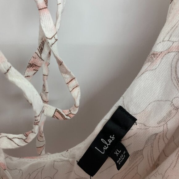 Lulus Bodysuit White Floral Print Ruffle Short Sleeve Tie Back - Picture 7 of 15